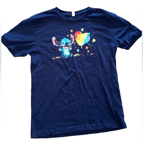Disney Teeturtle Stitch Rainbow Heart T-Shirt Blue Size Medium Color Splatter - Picture 6 of 6